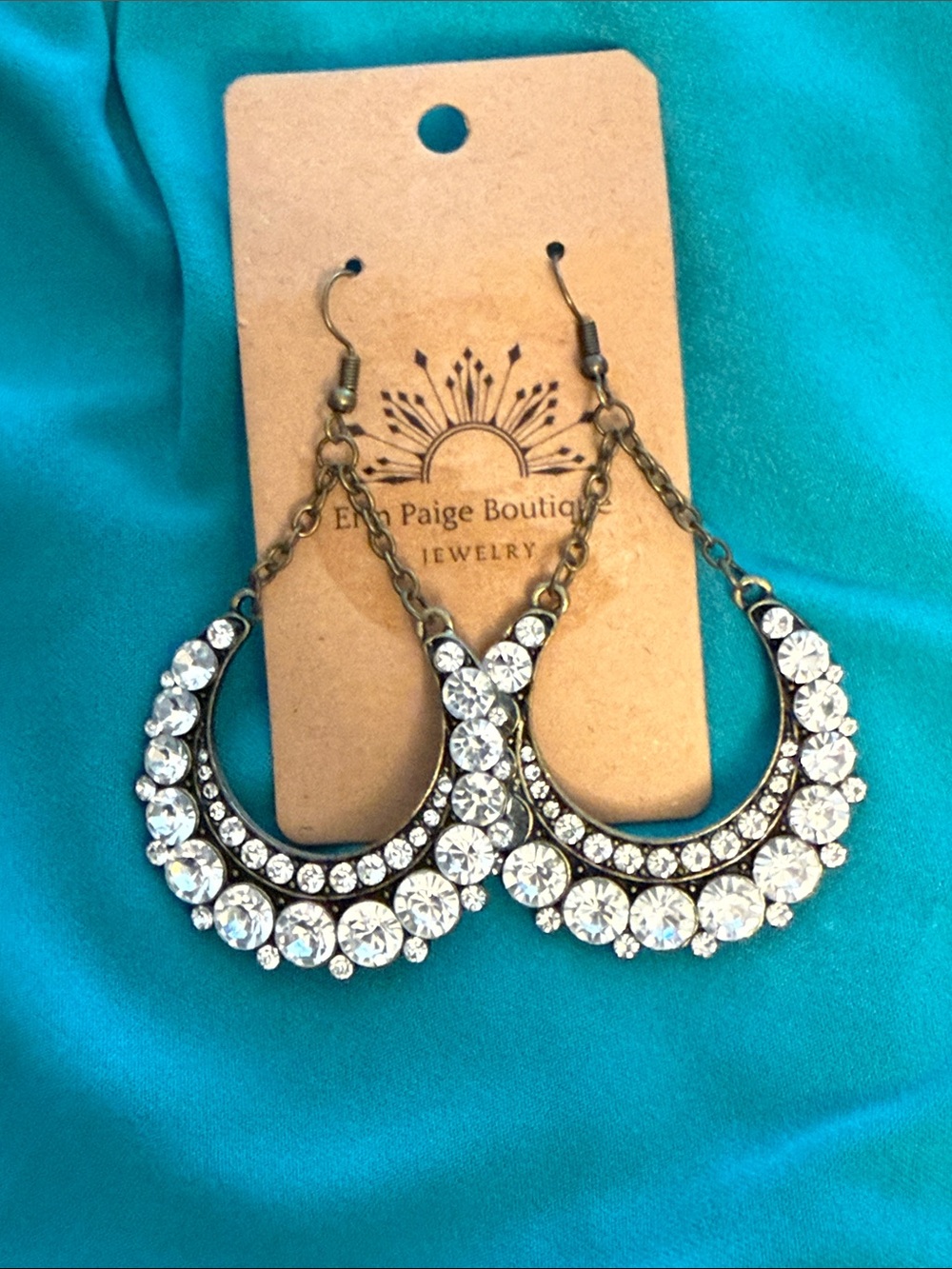 Gold-Tone Crystal Crescent Drop Earrings - White